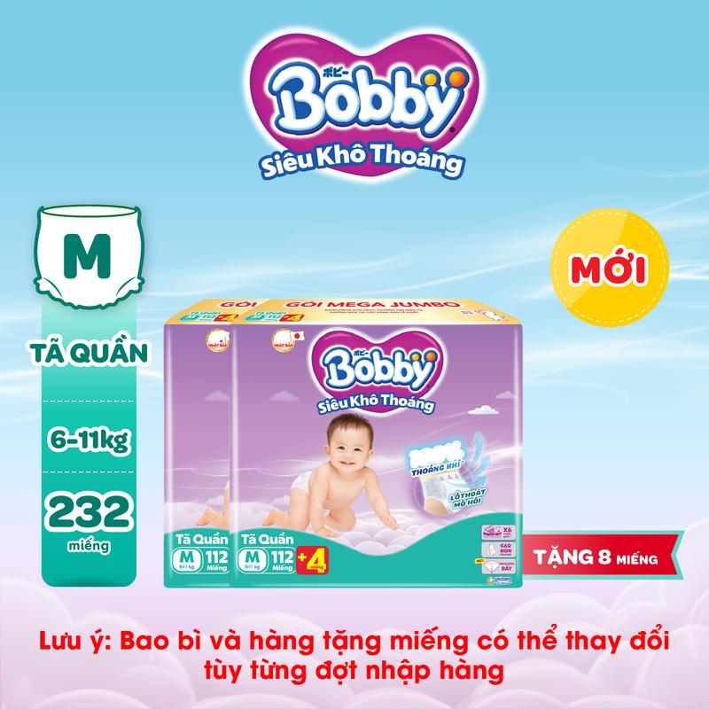[COMBO 2] [TẶNG MIẾNG NGẪU NHIÊN] Bobby Tã/bỉm quần Siêu Khô Thoáng M112/L96/XL84/XXL76