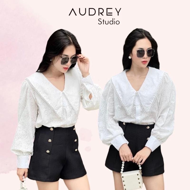 (Hàng Xả) Áo sơ mi cổ lá sen tay phồng dài Màu trắng