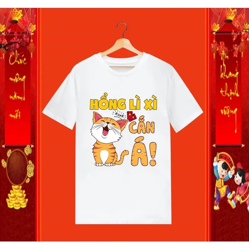 Áo Thun Gia Đình Hổng Lì Xì cắn á,chất vải cotton mềm mịn thoáng mát Nam Nữ  Menswear Cổ Tròn Unisex 3