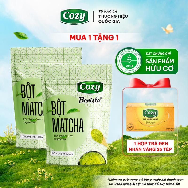Combo 2 Túi Bột Matcha Cozy 200gr Trà Xanh Hữu Cơ Nguyên Chất Công Nghệ Nghiền Không Sinh Nhiệt Nhật Bản