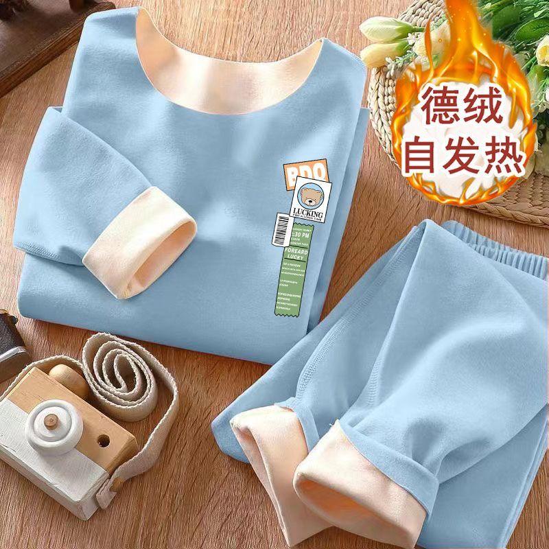 Bộ Đồ Nhung Hai Mặt AB, Dành Cho Trẻ Em, Thích Hợp Cho Bé Trai Và Bé Gái, Đồ Lót Giữ Nhiệt Không Đường May, Dành Cho Trẻ Em Trung Bình Và Lớn, Đồ Lót Dài Johns, Bộ Hai Mảnh 2