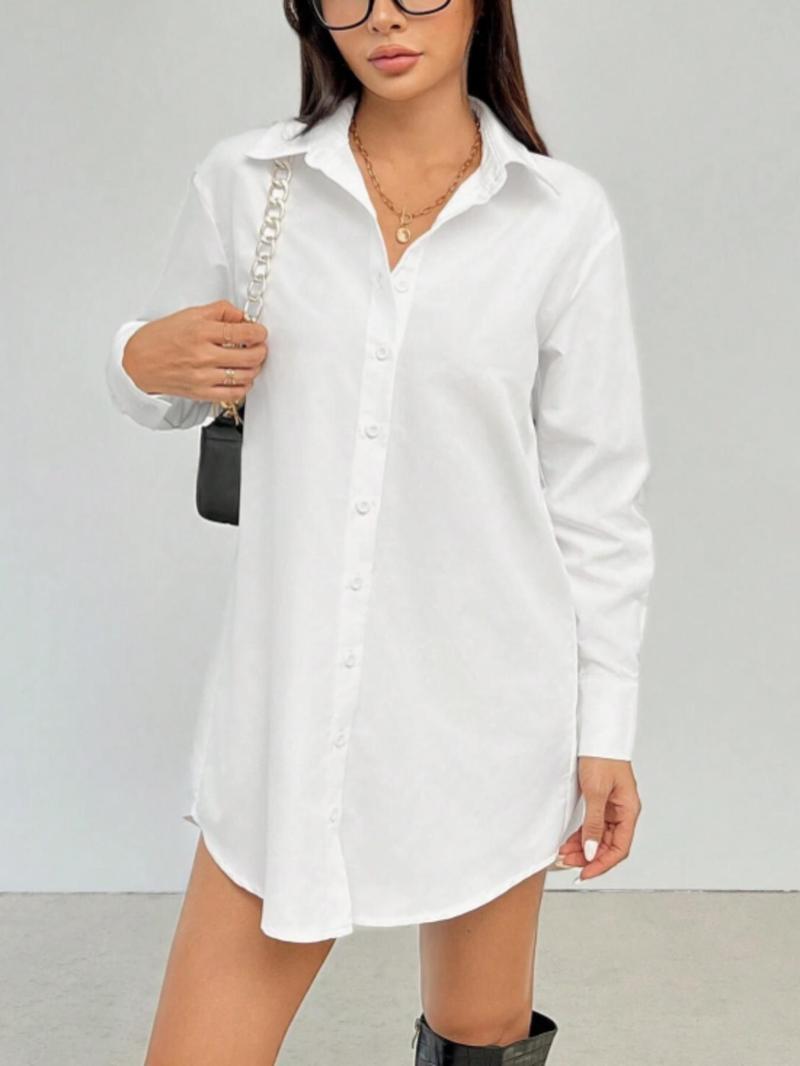 Product Introduction of Women's Plain Collared Button Shirt, Casual Long Sleeve Top for Spring & Fall, Women's Clothing for Daily Wear 3