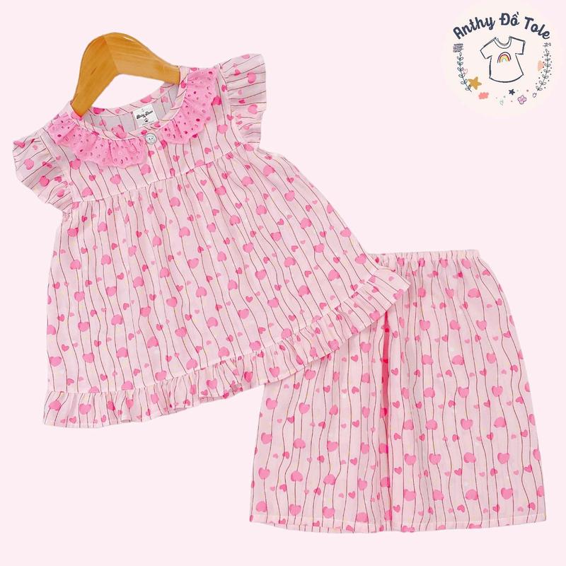 Product Introduction of |10-40kg| Đồ bộ lửng tole lanh 2 da, cánh tiên quần lửng phối ren màu, đồ mặc nhà cho bé gái,Anthy đồ 25