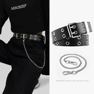 Y2K Punk Belt For Women No Punching Multiple Porous Belts With Chain Waistband Fashion Metal Buckle