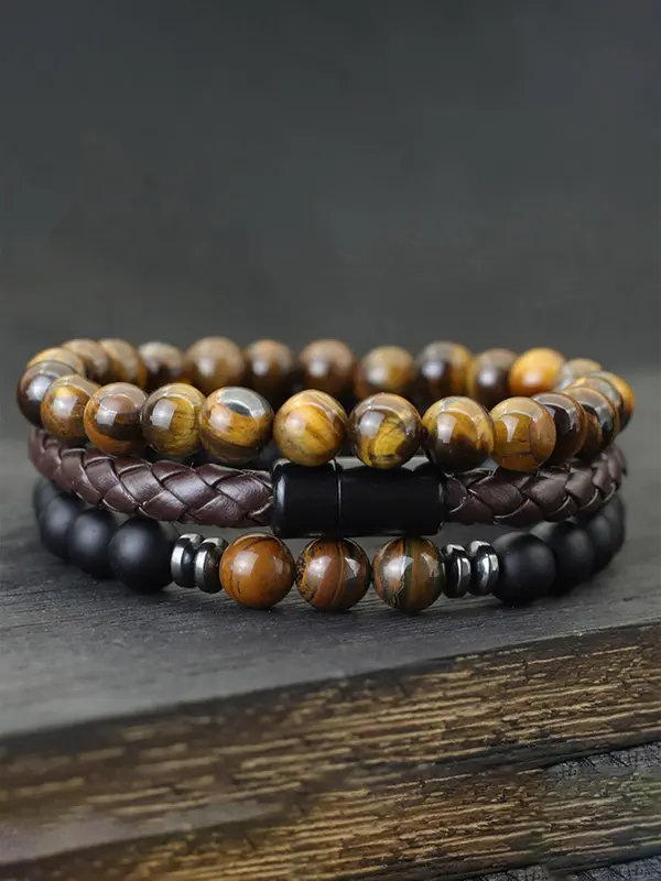 Men's Vintage Beaded & Braided Bracelet, Fashionable Black Onyx Bracelet for Men, Casual Trendy Accessories for Party, Daily Decor 3