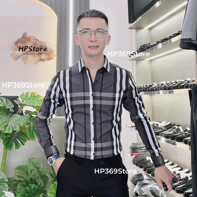 Áo Sơ Mi Sọc Caro Xám Đen Sọc Trắng Nam Menswear Kate Kaki Jean Có Cổ