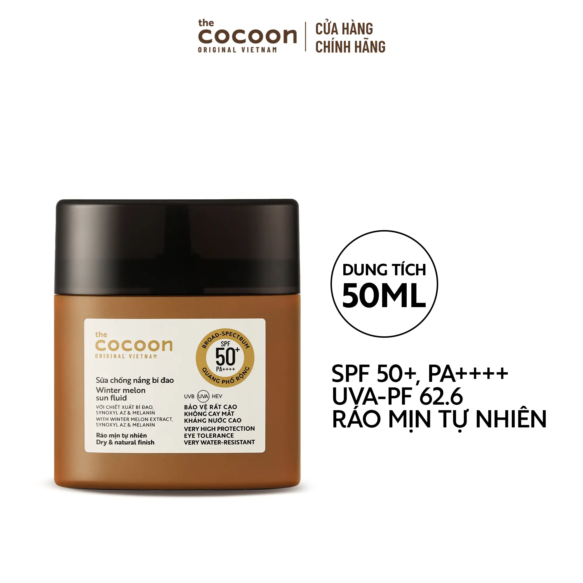 Sữa chống nắng bí đao - Ráo mịn tự nhiên SPF 50+, UVA – PF 62.6 Cocoon 50ml