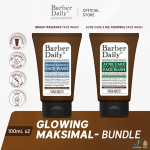 Barber Daily Glowing Maksimal - Acne Care & Oil Control Face Wash + Bright Radiance Face Wash