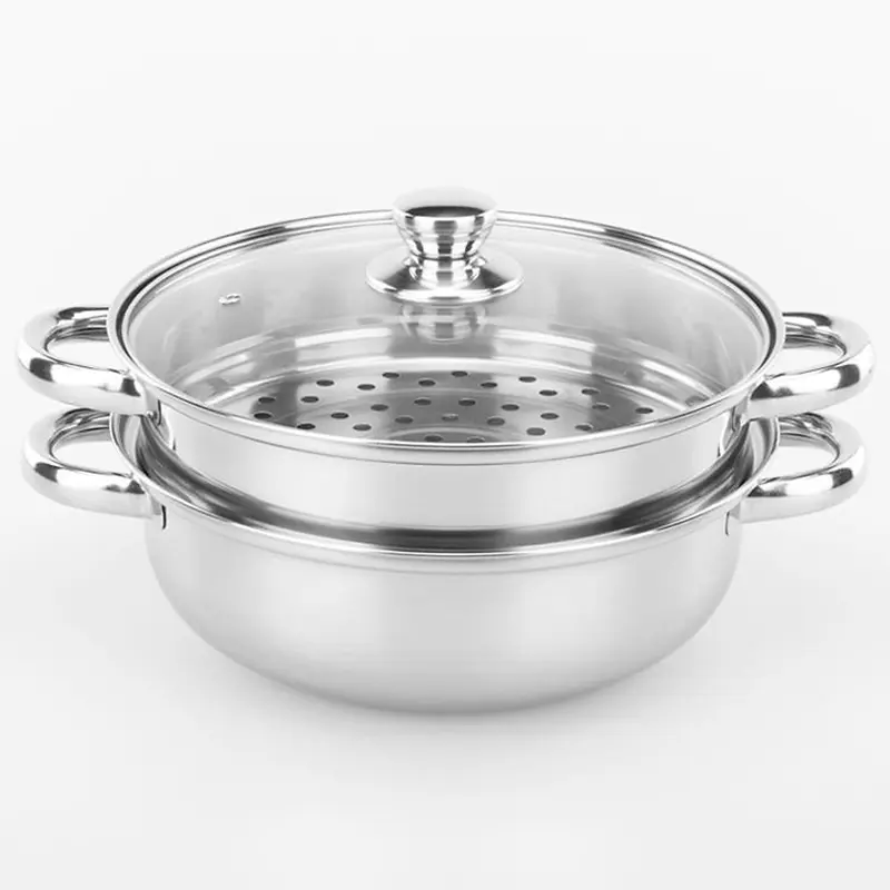 Nồi xửng hấp inox 28cm - nồi hấp đa năng 2 tầng cao cấp nắp kính 1
