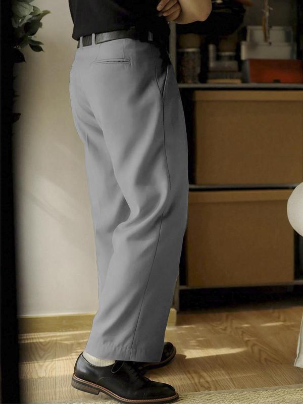 Men's Solid Color Pants without Belt, Loose Casual Comfy Straight Leg Trousers for Work Office Business, Men's Bottoms for All Seasons, Relaxed Pants, Menswear 5