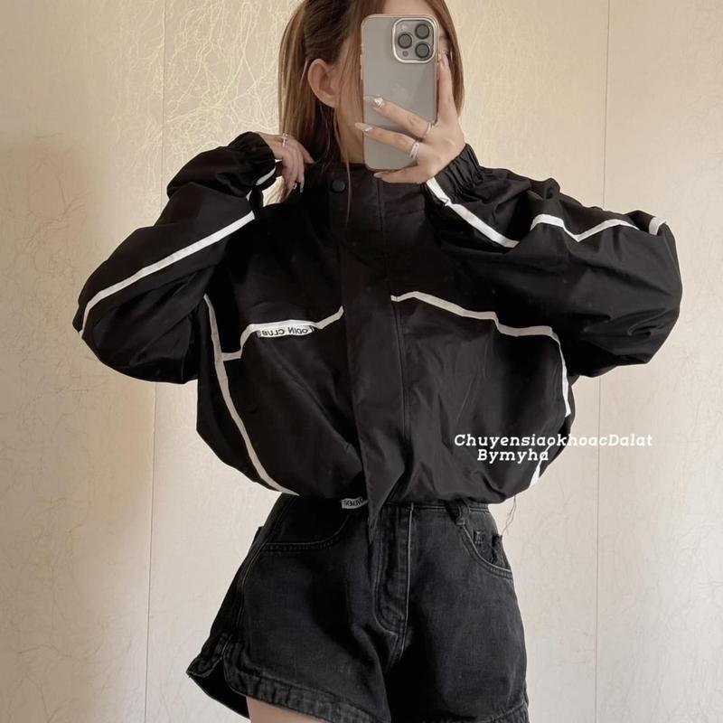 Áo Khoác Dù Nữ 3 Màu Form Lửng Nữ, áo khoác dù không nón phối sọc kiểu mới hàng hai lớp phong cách Hàn Quốc form 40-65kg mặc đẹp
