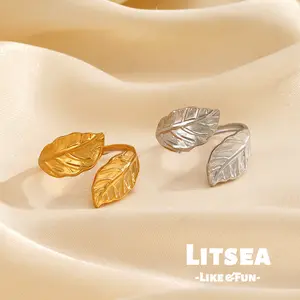 【Litsea】Mode Retro Cincin Daun Sederhana yang Elegan dan Halus Q1151 Permata Rings