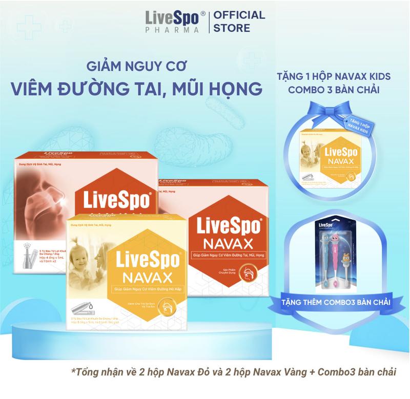[Mua 3 tặng 2 ] 2 LiveSpo Navax Chuyên Dụng 10 ống  1 LiveSpo Navax Kids Nước muối cho bé sơ sinh chứa Bào Tử Lợi Khuẩn + [ Tặng 1 Navax Kids + Tặng bộ 3 bàn chải NaCoPe ]