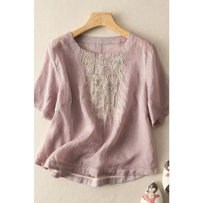 Áo Thun Cotton Và Vải Lanh Ngắn Tay, Quần Áo Nữ, Dáng Rộng Rãi, Trông Trẻ Trung, Phong Cách Phương Tây, Áo Sơ Mi Của Mẹ, Áo Thanh Lịch, Thích Hợp Cho Mùa Hè 2024, Được 1401 Người Vinh Danh