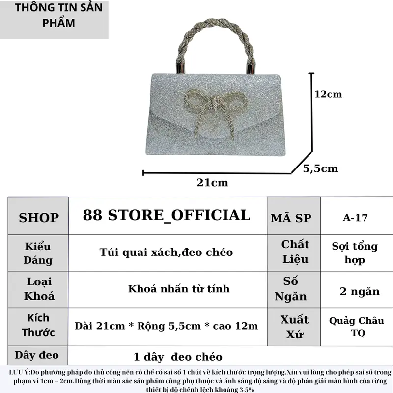 Túi xác nữ đi tiệc cưới,đi chơi sang chảnh,đính kim tuyến sáng lấp lánh,đeo chéo,đeo vai có quai xách 88store A-17 8