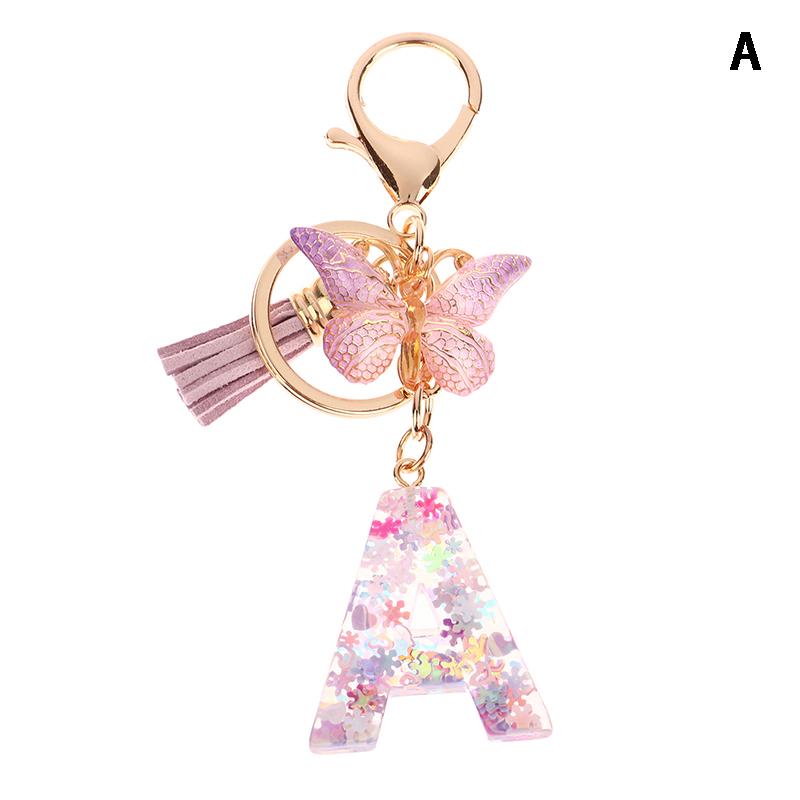 Product Introduction of A-Z Dreamy Sequin Letters Keychain For Women Tassel Butterfly Pendant Initial Keyring Purse Suspension Bags Car Key Chain 38