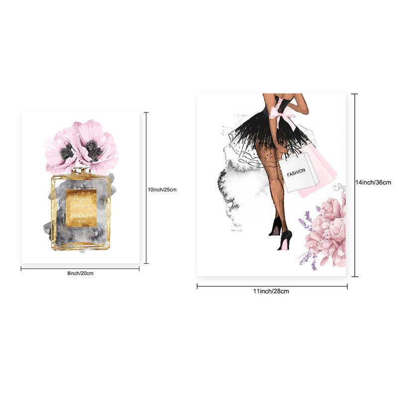 Fashionable Figure & Floral & Perfume Pattern Unframed Painting, 6 Counts Home Decor Trendy Canvas Wall Art Print Artist Posters, Bedroom Decorations 1