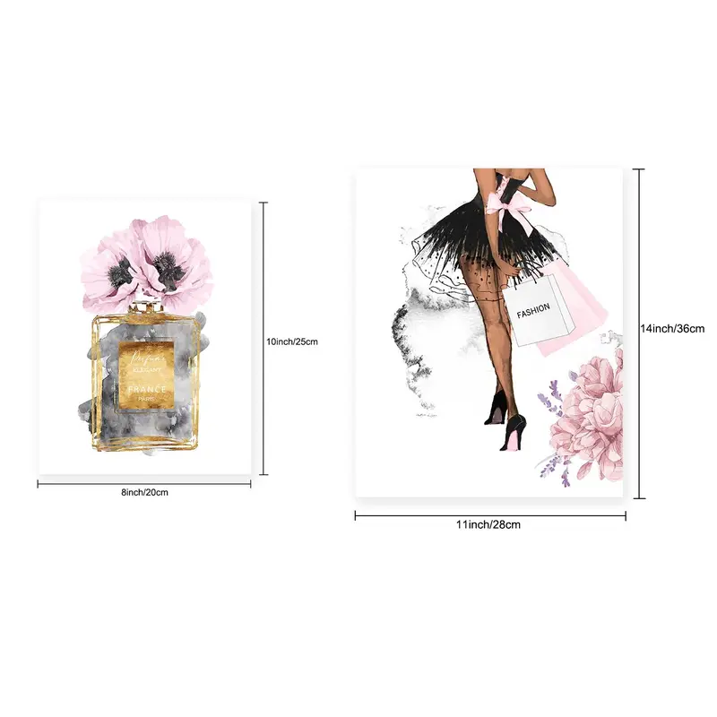 Fashionable Figure & Floral & Perfume Pattern Unframed Painting, 6 Counts Home Decor Trendy Canvas Wall Art Print Artist Posters, Bedroom Decorations 1