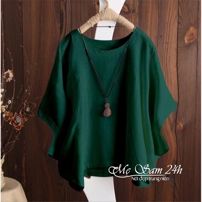 Áo Cánh Dơi Nữ Trung Niên Form Rộng, Áo Kiểu Nữ Bigsize Tặng Mẹ Chất Liệu Đũi Hàn Mềm Nhẹ Mát Mẹ Sam 24h - AKH.36 Women Top Sơ Mi Voan Voi