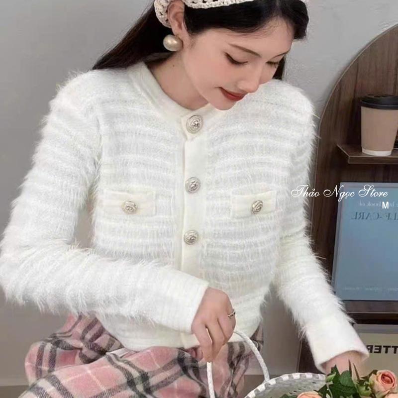 Áo len lông thỏ nữ tay dài form lửng nút đính nút vàng! (Thảo Ngọc Store) Women Tim Kem