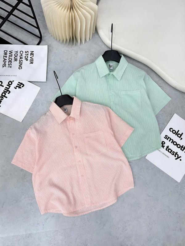 Áo Croptop Tay Ngắn Nữ Kẻ Sọc Nhí Pastel Dễ Thương, Sơ Mi Croptop Cộc Tay Form Vừa Vặn . trẻ trung năng động