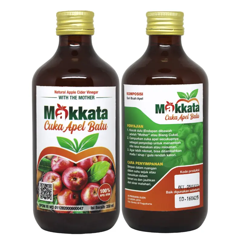 Makkata Cuka Apel Batu 330ml Original - Cuka Apel Untuk Kesehatan & Masakan - Mengatur Kadar Gula Darah - Halal Bebas Kolesterol Organik BPOM MD 011282000600047 4