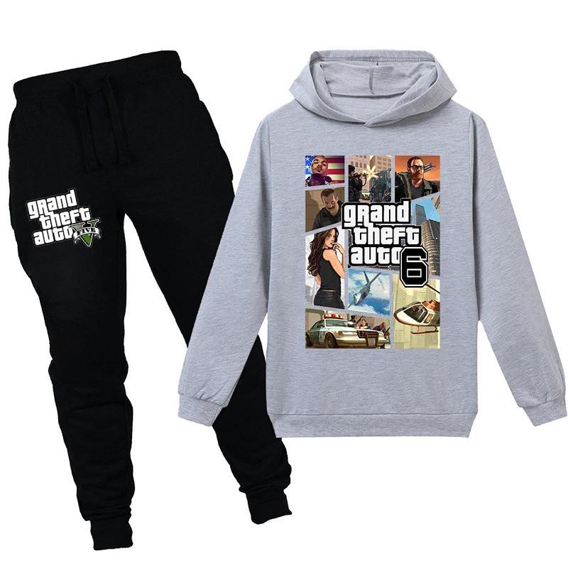 Product Introduction of Grand Theft Auto V GTA 5 Kids Pullover Clothes Sweatshirts+Pants 2pcs Sets Boys Cartoon Children Toddler Clothing Girls Outfits 6