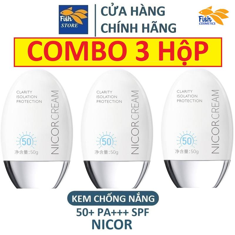    COMBO 3 HỘP   KEM CHỐNG NẮNG NICOR ISOLATION PROTECTION DÙNG CHO CẢ MẶT VÀ BODY 50Gram 1 Hộp nhà FISH COSMETICS Nữ Women 