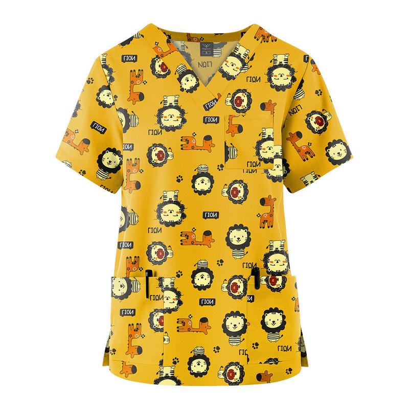 Product Introduction of Newest Fashion Unisex Nurse Doctor Uniform Workwear Scrub Top Cotton V-Neck Short Sleeves Pocket Printed T-Shirt (Size:S-XXL) 26