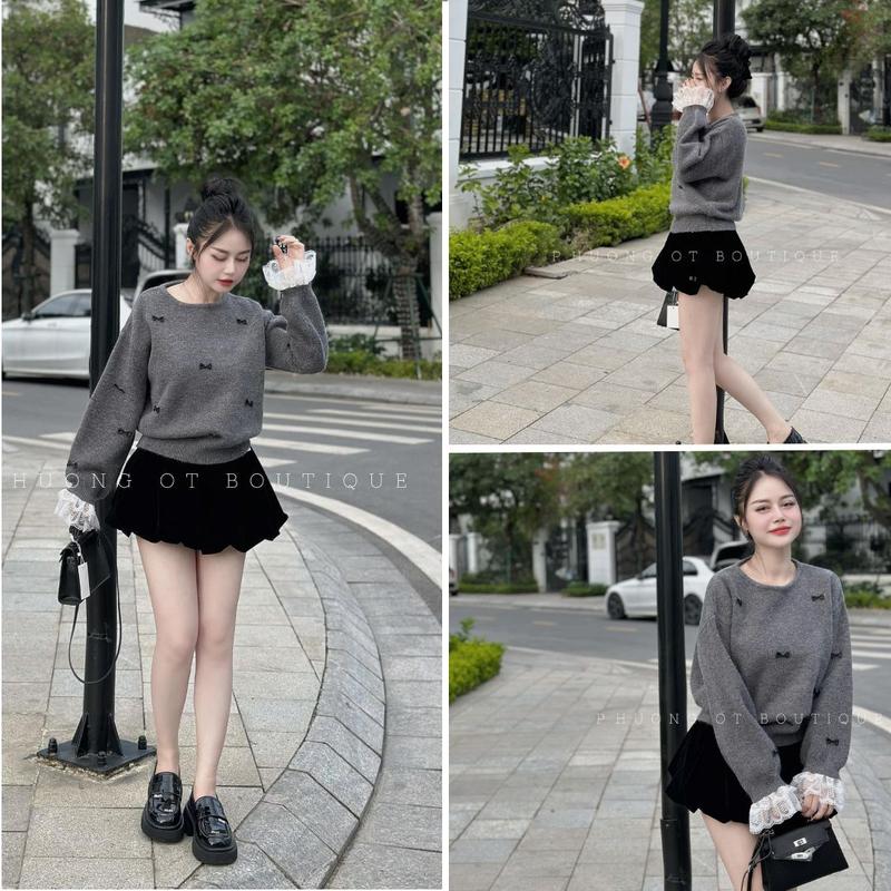 Set Đồ Nữ Áo Tay Ren Mix Quần Nhung Form Bí – Phong Cách Hàn Quốc Dễ Thương - By BN TRENDY set dothudong