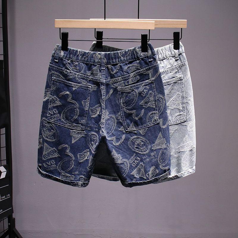 Product Introduction of Quần Soóc Denim, Xu Hướng Phong Cách Mỹ, In Cao Cấp, Dành Cho Nam Giới, Mặc Mùa Hè, Dáng Rộng Vừa Vặn, Quần Dài Đến Đầu Gối Thẳng, Với Đồ Trang Trí, Quần Soóc Cướp Biển Đẹp Trai Menswear 3
