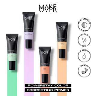 MAKE OVER POWERSTAY Color Correcting Primer - Primer menetralkan warna wajah mencerahkan menghilangkan kemerahan tahan lama hasil matte cocok sebelum makeup hijau ungu oranye kuning 1