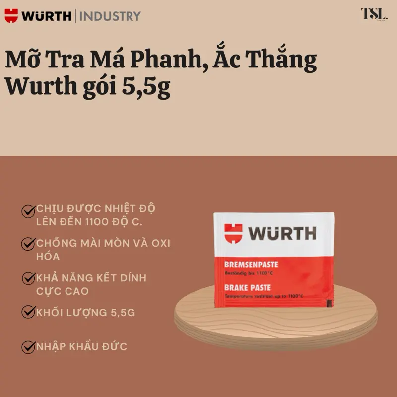 Mỡ Tra Ắc Phanh Wurth, Mỡ Tra Phanh Piston Phanh Chính Hãng Wurth gói 5,5g