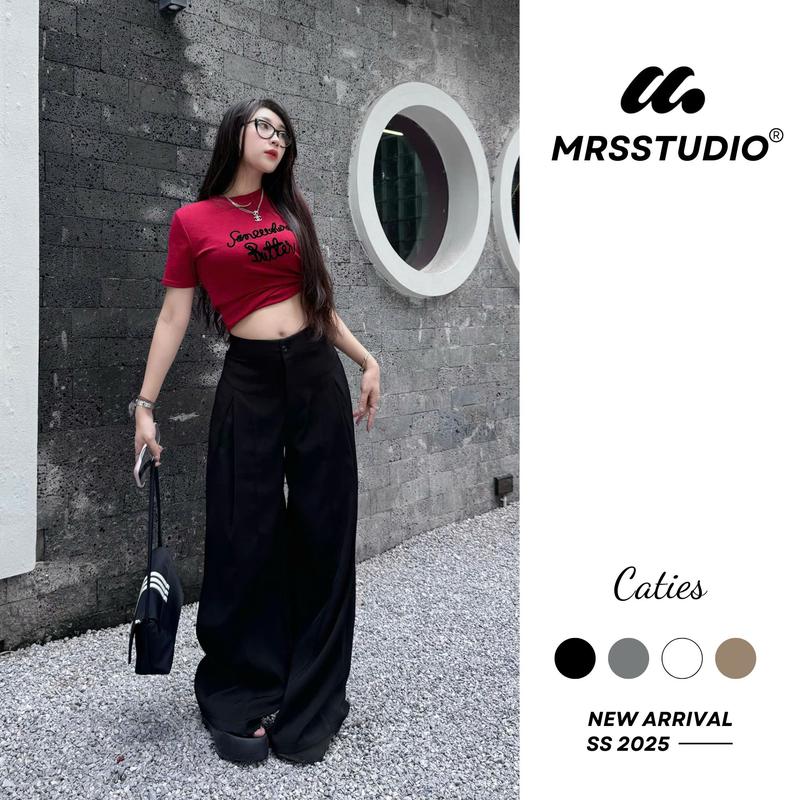 MRSSTUDIO - Quần tây ống rộng nữ cạp cao túi chéo ly sâu, tôn dáng gen eo, quần tây công sở MRQ121G Ong Women Voi Pants