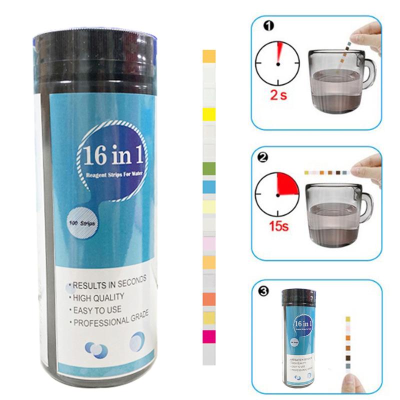 ZHISI 100 Pcs Water Test Strips 16-in-1 Aquarium Water Quality Test Strips for Check 7