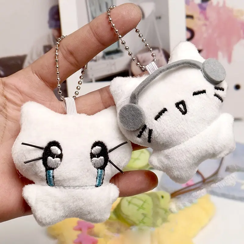 Bộ Tai Nghe Dễ Thương, Móc Chìa Khóa Cặp Đôi Mèo Con, Búp Bê Mèo Khóc Mini, Móc Khóa Nhồi Bông, Chó Hoạt Hình Và Mặt Dây Chuyền Túi Ong, Thích Hợp Để Đồ Trang Trí Ba Lô 2