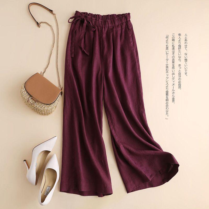 Product Introduction of Cotton and linen wide-leg 9/10 Pants with a loose fit for women, High-waisted, Thin and Straight-leg Casual pants, Available in multiple Colors Womenswear Bottom Lingerie Comfort Trouser Basic Minimalist 2