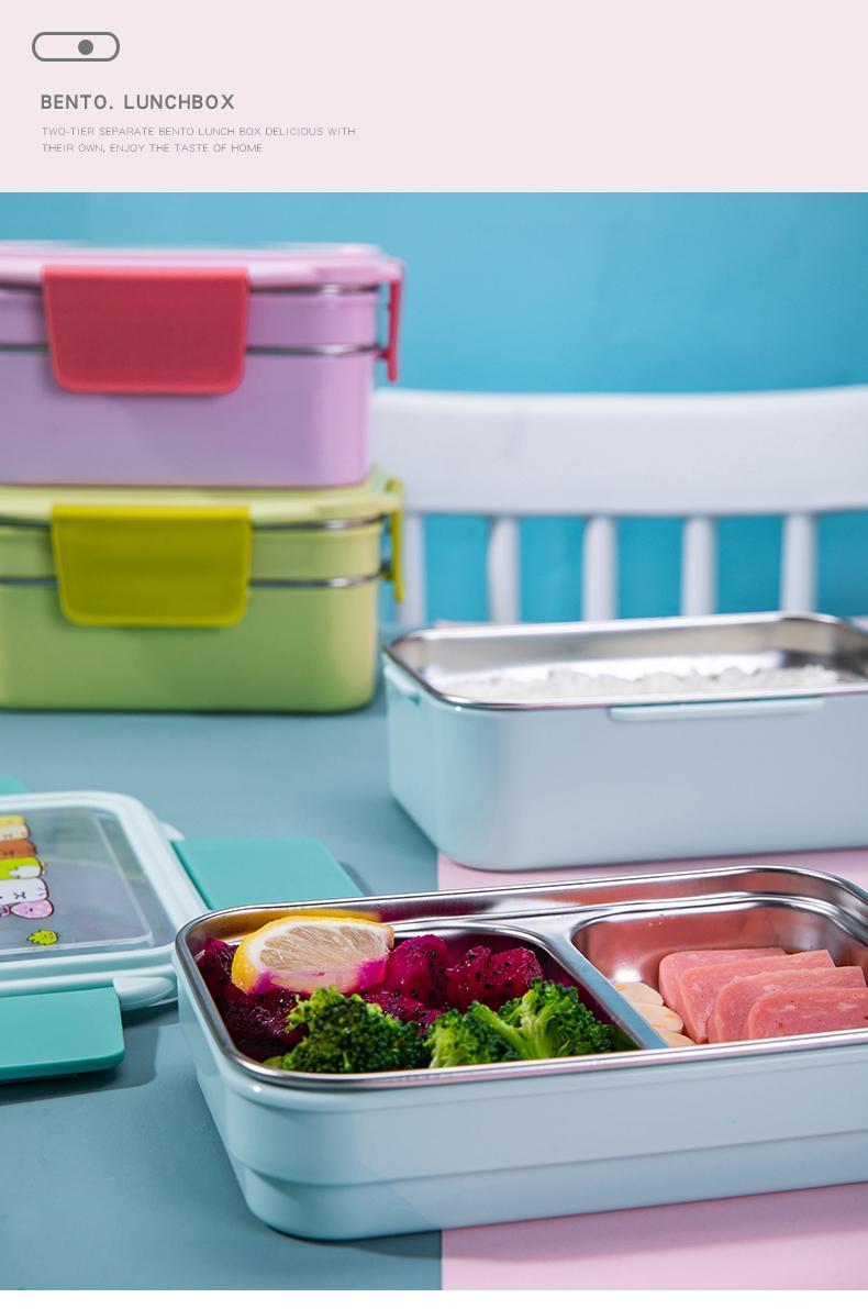 Product Introduction of 304 Stainless Steel Insulated Lunch Box for Students, Double Layer Compartment Bento Box, Office Workers' Lunch Separator Type, Canteen Meal Box 13
