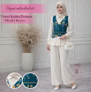 AC [Pre-Order] One Set Vest Kitano Setelan Knit Combi Matsilk Motif Atasan Lengan Panjang Dan Celana Panjang Wanita Casual Simple