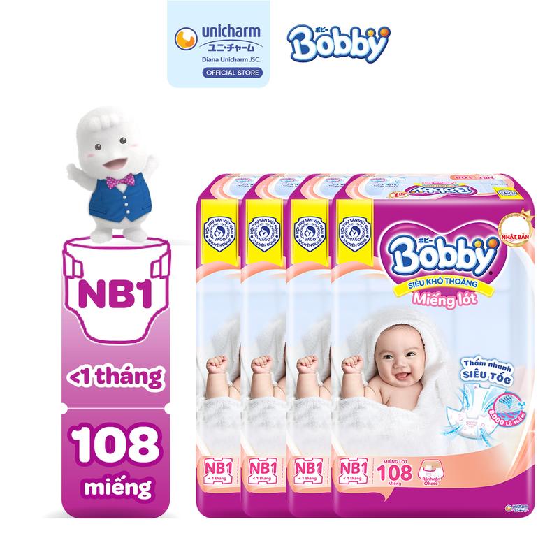 [COMBO 4] Bobby Miếng lót sơ sinh Newborn 1 (NB1 108 miếng) Siêu khô thoáng Cho bé