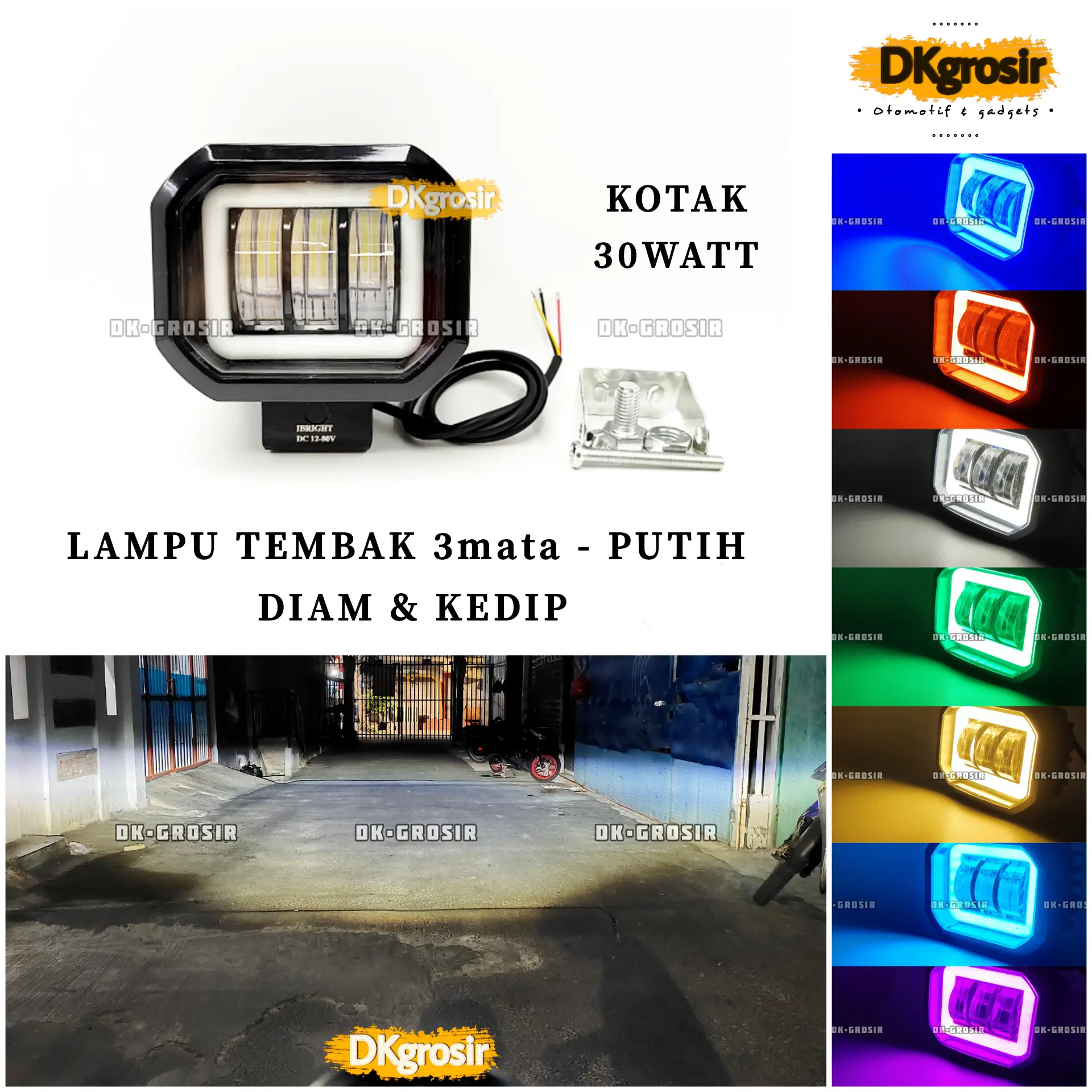 DKgrosir 6D - Lampu Tembak Putih LED 3 mata mini  Kotak