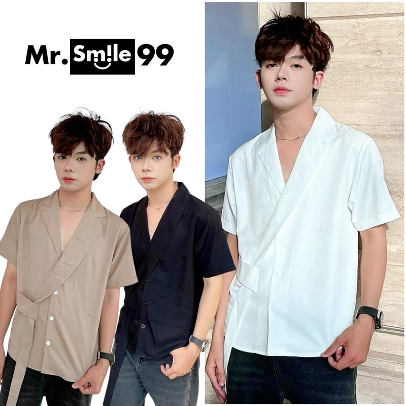 Áo Sơ Mi Tay Tay Ngắn Phối Cổ Đan Dây Chéo Hàng Thiết Kế Mr. Smile 99 Shop SM139  Menwears Shirt