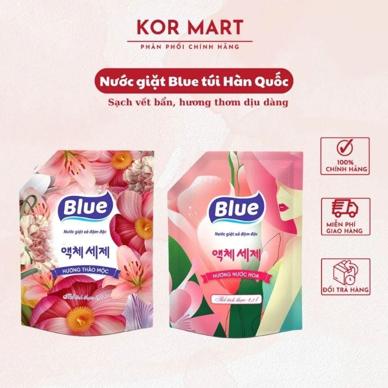 Combo 2 túi nước giặt Blue 2100 ml sản xuất theo công nghệ Hàn Quốc hương thơm dịu êm, Làm Sạch vết bẩn
