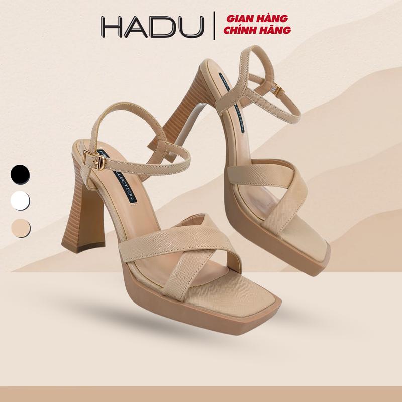 Giày Sandal Cao Gót 9P Đế Đúp HADU M962 Da PU Vân Cát  Bảo Hành 12T DéP Nữ Shoes Cao Su Quai Hậu Jean