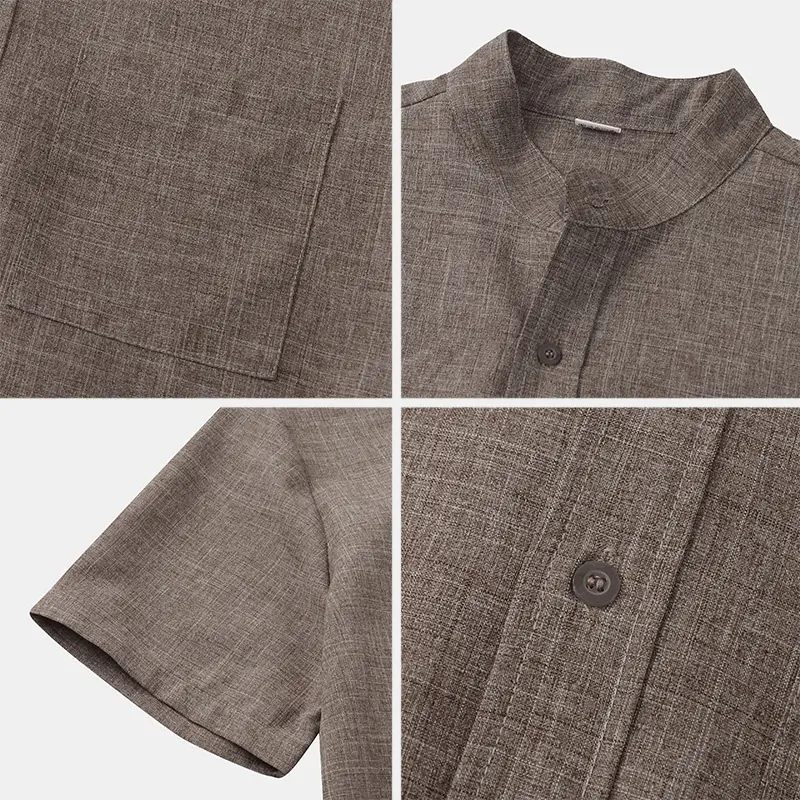 Áo Polo Nam, Màu Trơn Chất Liệu Cotton Và Vải Lanh, Cài Nút, Dáng Ôm, ngắn Tay, Có Túi, Có Màu Đen, Đỏ, Nâu, Xanh Lá Cây Nhạt, Xanh Lá Cây Đậm Và Kaki, Thích Hợp Mặc Trang Trọng Cho Nam Shirt Menswear 8
