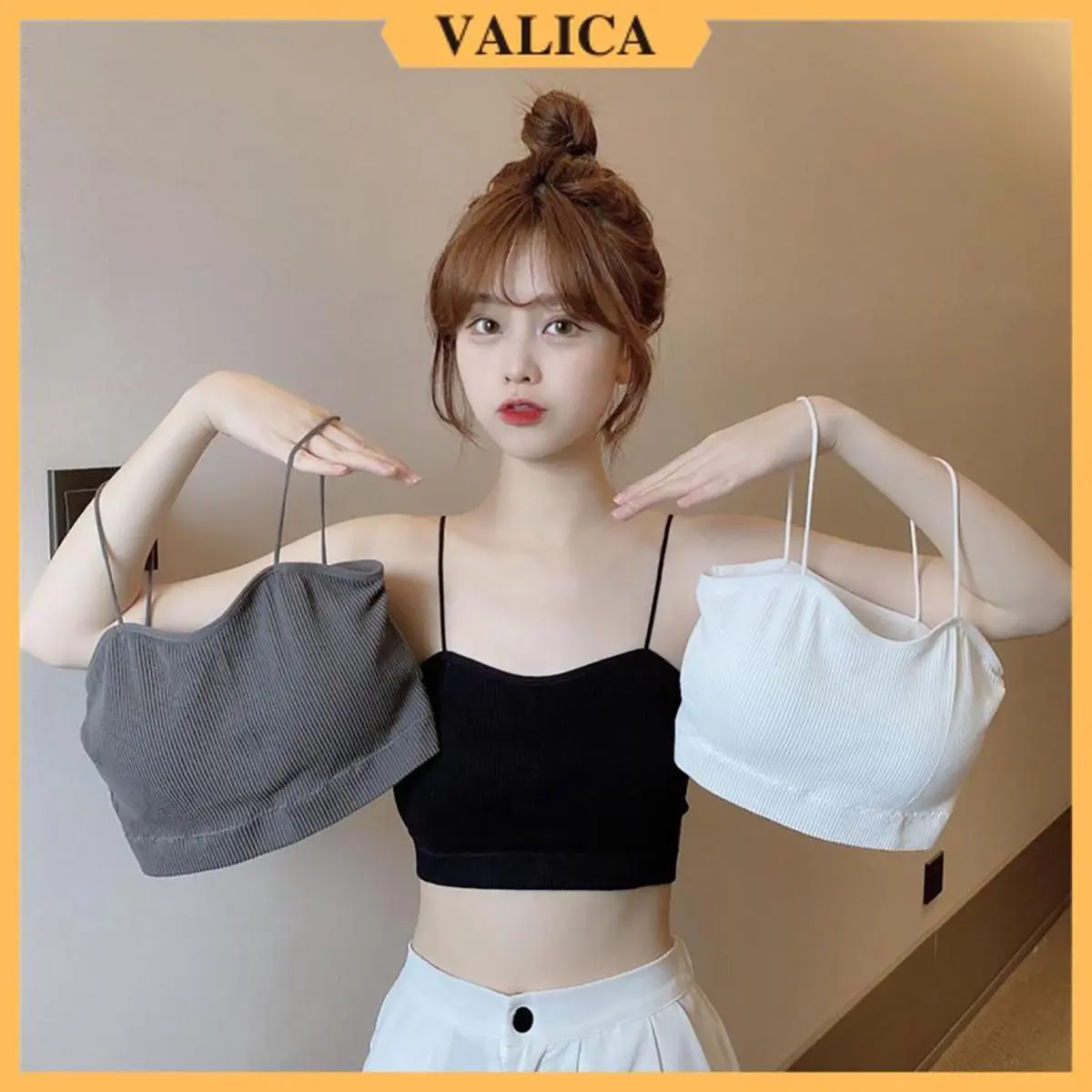 Áo bra nữ 2 dây chất gân tăm cao cấp - Áo ngực mút mỏng không gọng, thoáng mịn VALICA B7719 Women nâu