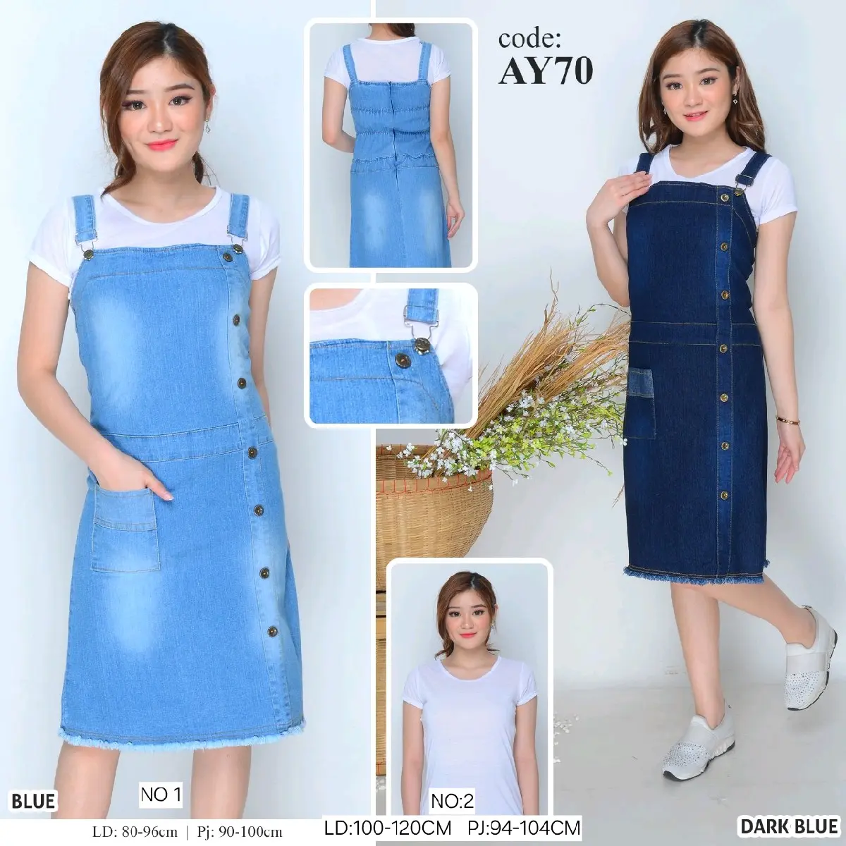 Overall Jeans Strech/Bawah Rawis/Kancing Miring Variasi Free Inner AY-70