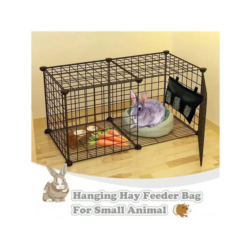 Rabbit Hay Bag Feeder, Black 600D Oxford Cloth Fabric Hay Hanging Feeder Storage For Rabbit Chinchilla Small Animals 5