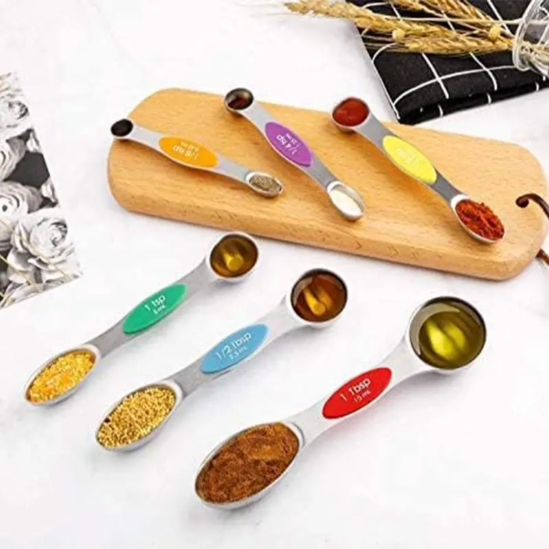 Stainless Steel Measuring Spoon Set, 6 Counts/set Magnetic Measuring Spoon, Dual Sided Stackable Teaspoon for Measuring Dry and Liquid Ingredients 8