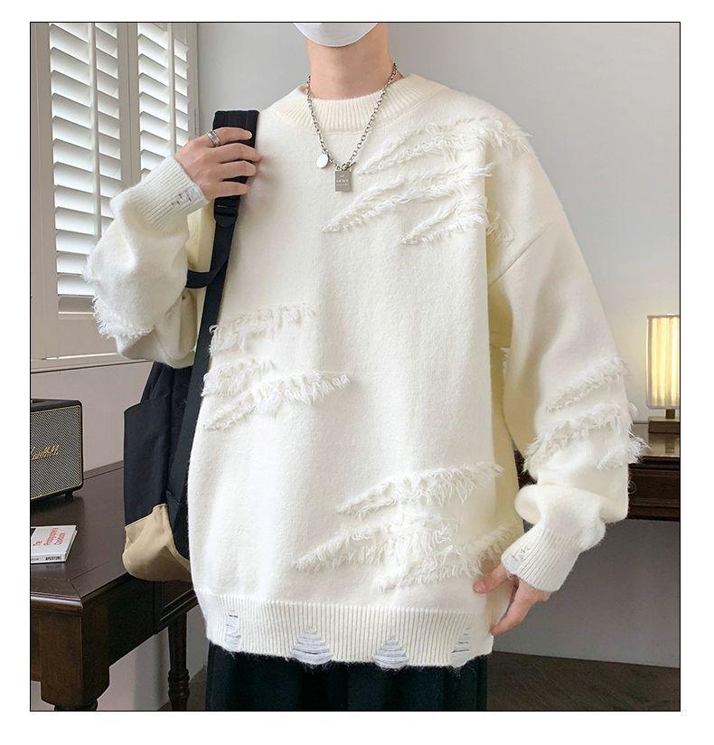 Product Introduction of Personality round Neck Sweater Autumn and Winter Fashion Brand Pu Shuai Loose Sweater Men's Japanese-Style Retro Lazy Sweater Coat Menswear Knitwear Tops Longsleeve Crewneck Beige Plain Lingerie 7